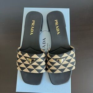 Prada Embroider Logo Fabric Slides